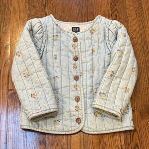 GAP Kids Floral Button-Up Quilted Jacket - Light Gray